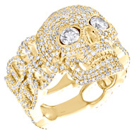 10K Yellow Gold Round Diamond Skull Head Statement Band 21mm Pinky Ring 3.45 CT.