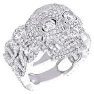 10K White Gold Round Diamond Skull Head Statement Band 21mm Pinky Ring 3.45 CT.