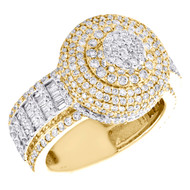 10K Yellow Gold Round & Baguette Diamond 16mm 3D Top Statement Pinky Ring 4 CT.
