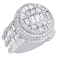 10K White Gold Round & Baguette Daimond 21mm Circle Statement Pinky Ring 6.85 CT