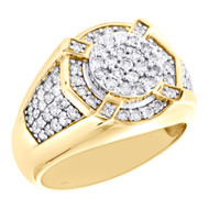 10K Yellow Gold Round Diamond 15mm Circle Frame Statement Pinky Ring 1.30 CT.