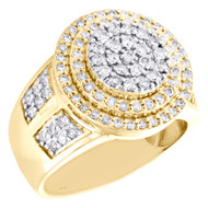 10K Yellow Gold Round Diamond Tier Step Statement 18mm Circle Pinky Ring 1.35 CT