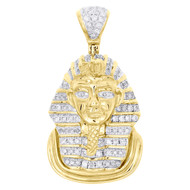 10K Yellow Gold Diamond King Tut Egyptian Pharaoh Pendant 1.35" Charm 0.82 CT.