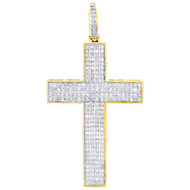 10K Yellow Gold Round Diamond Dome Cross Pendant 1.85" Statement Pave Charm 1 CT