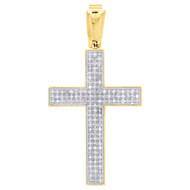 14K Yellow Gold Round Diamond Religious Cross Pendant 1.60" Pave Charm 0.39 CT.