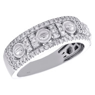 14K White Gold Round Diamond Screw Motif Wedding Band 7.75mm Mens Ring 0.55 CT.
