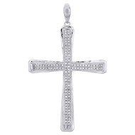 10K White Gold Round Diamond Concave Cross Statement Pendant 2" Charm 1/4 CT.