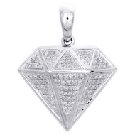 10K White Gold Round Diamond Rhombus Frame Pendant 0.95" Statement Charm 1/3 CT.