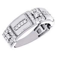 14K White Gold Round Diamond Prong Set Wedding Band 8.50mm Mens Ring 0.78 CT.