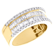 10K Yellow Gold Round & Baguette Diamond Wedding Band 9mm Statement Ring 1.75 CT