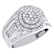 10K White Gold Round Diamond 15mm Circle Statement Pinky Ring Pave Band 1.30 CT.