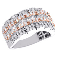 10K White & Rose Gold Round & Baguette Diamond Wedding Band 14mm Ring 2.35 CT.