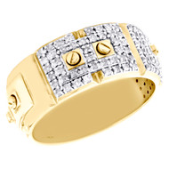 14K Yellow Gold Round Diamond Screw Motif Weding Band 9.50mm Mens Ring 0.70 CT.