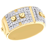 14K Yellow Gold Round Cut Diamond Screw Motif Weding Band 10.50mm Mens Ring 1 CT