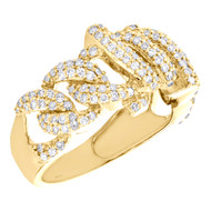 10K Yellow Gold Round Diamond 12mm Puff Miami Cuban Pinky Ring Pave Band 1.15 CT