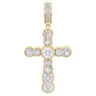 10K Yellow Gold Round Diamond Circle Halo Cluster Pendant 2.25" Charm 1.50 CT.