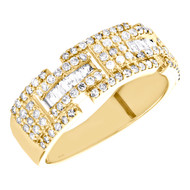 10K Yellow Gold Round & Baguette Diamond Statement Wedding Band 8mm Ring 1.10 CT