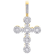 10K Yellow Gold Diamond Cluster Frame Cross Pendant 2.40" Miracle Set Charm 3 CT