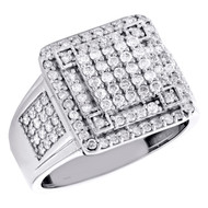 10K White Gold Round Diamond 15mm Square Statement Pinky Ring Pave Band 1.28 CT.