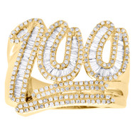 10K Yellow Gold Round & Baguette Diamond 100 Emoji Statement Pinky Ring 1.03 CT.