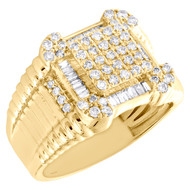 10K Yellow Gold Round & Baguette Diamond 15mm Square Pinky Ring Band 0.95 CT.