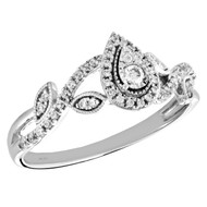 10k White Gold Diamond Teardrop Halo Engagement Ring Swirl Promise Band 1/4 Ct.