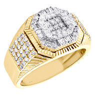 10K Yellow Gold Round & Baguette Diamond Fancy Fluted Pinky Ring Band 1.15 CT.