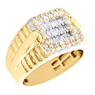 10K Yellow Gold Round & Baguette Diamond Square Statement Pinky Ring 1.25 CT.