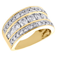 14k Yellow Gold Channel Set Diamond Wedding Band 3 Row Anniversary Ring 2 CT.