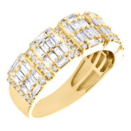 10K Yellow Gold Round & Baguette Diamond 8mm Statement Wedding Band Ring 1.65 CT