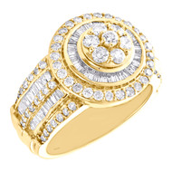 10K Yellow Gold Round & Baguette Diamond Statement Circle Pinky Ring 2.40 CT.