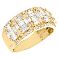 10K Yellow Gold Round & Baguette Diamond 11mm Fancy Wedding Band Ring 1.60 CT.