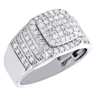 10K White Gold Round Diamond Square Statement 13mm Pinky Ring Pave Band 1.10 CT.