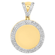 10K Yellow Gold Round Diamond Memory Picture Frame Pendant 1.50" Pave Charm 1 CT