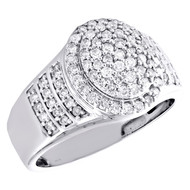 10K White Gold Round Diamond Circle Statement 13mm Pinky Ring Pave Band 1.05 CT.