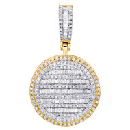 10K Yellow Gold Round & Baguette Diamond Circle Medallion Pendant Charm 1 CT.