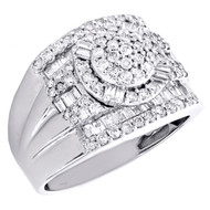 10K White Gold Round & Baguette Diamond 16mm Tiered Statement Pinky Ring 1.55 CT