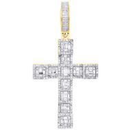 10K Yellow Gold Round & Baguette Diamond Cluster Cross Pendant 2" Charm 1.25 CT.