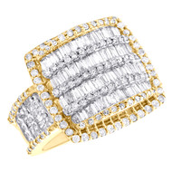 10K Yellow Gold Round & Baguette Diamond Statement Band Square Pinky Ring 2 CT.