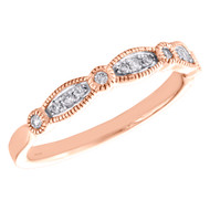 14k Rose Gold Diamond Wedding Band Stackable Milgrain Anniversary Ring 1/5 CT.