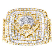 10K Yellow Gold Round & Baguette Diamond Square Lion Head 23mm Pinky Ring 4.5 CT