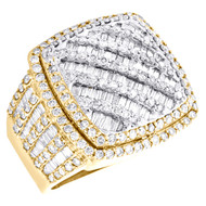 10K Yellow Gold Round & Baguette Diamond Square Statement Pinky Ring 3.95 CT.