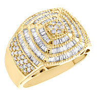 10K Yellow Gold Round & Baguette Diamond Milgrain Tiered Pinky Ring Band 1.15 CT