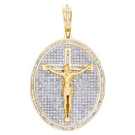10K Yellow Gold Round & Baguette Diamond Jesus Crucifix Pendant Charm 2.50 CT.