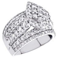 10K White Gold Round Diamond Engagement Ring Teardrop Halo Cathedral Design 3 Ct