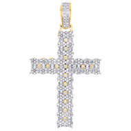 10K Yellow Gold Round Diamond 2 Row Cluster Cross Pendant 2.75" Charm 2.50 CT.