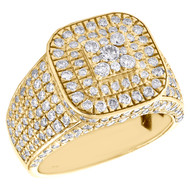10K Yellow Gold Round Diamond Wide Square 16mm Tier Statement Pinky Ring 3.01 CT