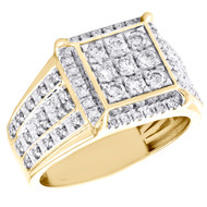 10K Yellow Gold Round Diamond Wide Square Tier 15mm Statement Pinky Ring 1.38 CT