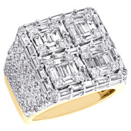 10K Yellow Gold Round & Baguette Diamond 21mm Square Cluster Pinky Ring 5.17 CT.