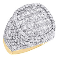 10K Yellow Gold Round & Baguette Diamond 19mm Domed Cluster Pinky Ring 5.59 CT.